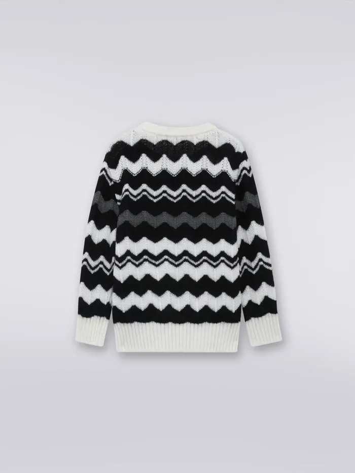 Kids Zigzag Wool CrewNeck Sweater Black and White Missoni Clothing Kids Zigzag Wool CrewNeck Sweater Black and White Missoni Clothing