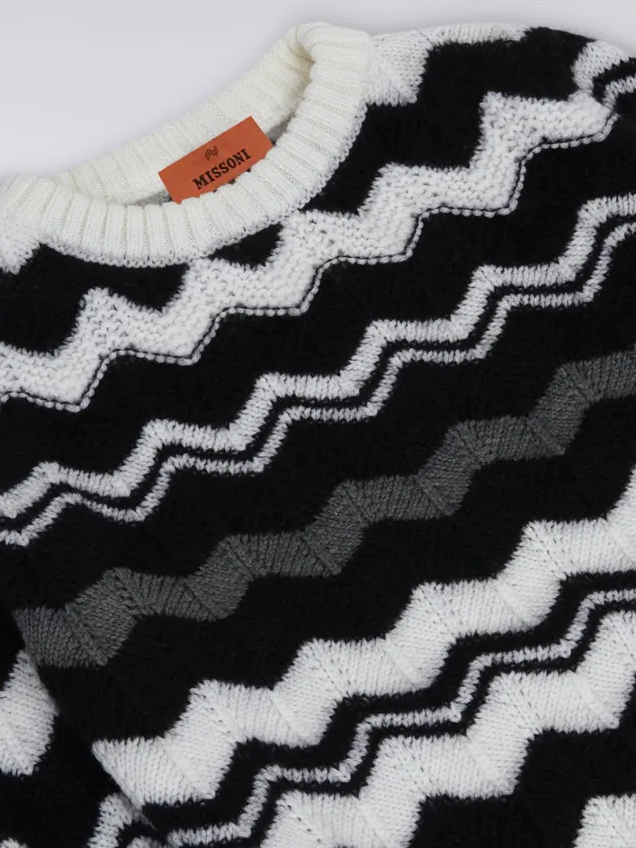Kids Zigzag Wool CrewNeck Sweater Black and White Missoni Clothing Kids Zigzag Wool CrewNeck Sweater Black and White Missoni Clothing