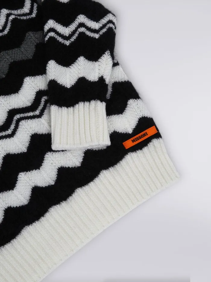 Kids Zigzag Wool CrewNeck Sweater Black and White Missoni Clothing Kids Zigzag Wool CrewNeck Sweater Black and White Missoni Clothing
