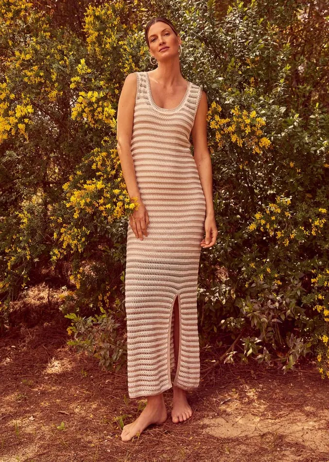 Kimmy Crochet Stripe Maxi Dress Stoneivory Women Phase Eight Dresses