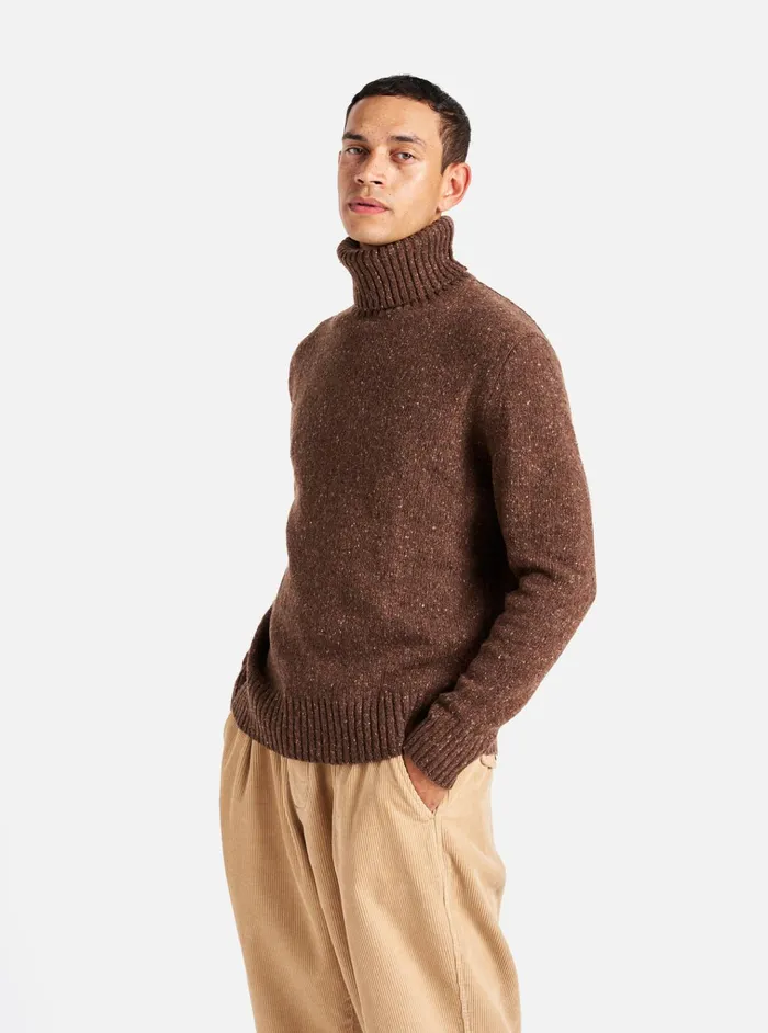 Knitwear Men Universal Works Universal Works Roll Neck In Brown Tweed Knit