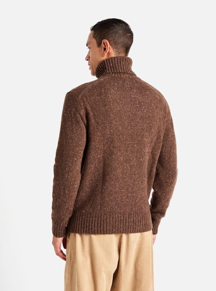 Knitwear Men Universal Works Universal Works Roll Neck In Brown Tweed Knit