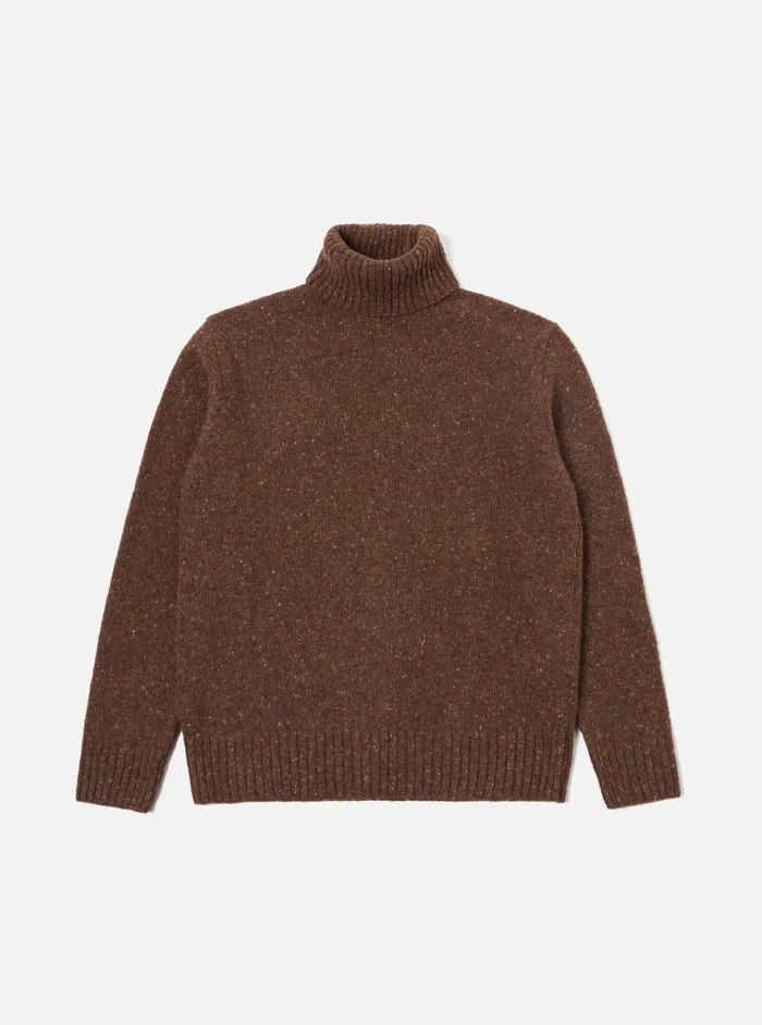 Knitwear Men Universal Works Universal Works Roll Neck In Brown Tweed Knit