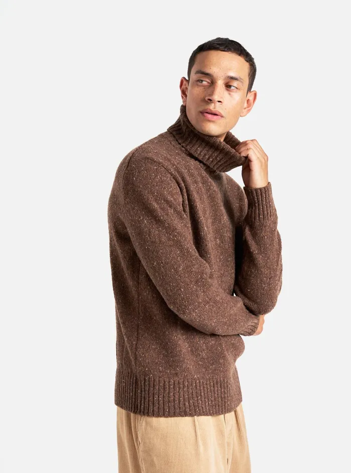 Knitwear Men Universal Works Universal Works Roll Neck In Brown Tweed Knit
