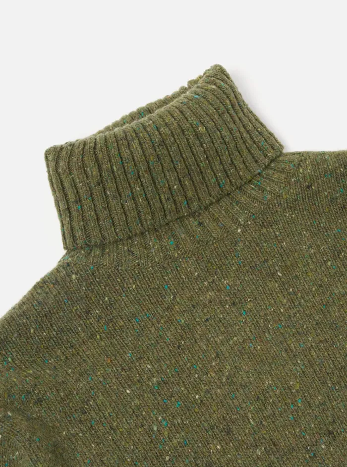 Knitwear Men Universal Works Universal Works Roll Neck In Green Tweed Knit