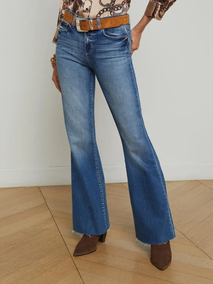 L039Agence Aged Denim Women Sera Sneaker Flare Jean Hampton L039Agence Aged Denim Women Sera Sneaker Flare Jean Hampton