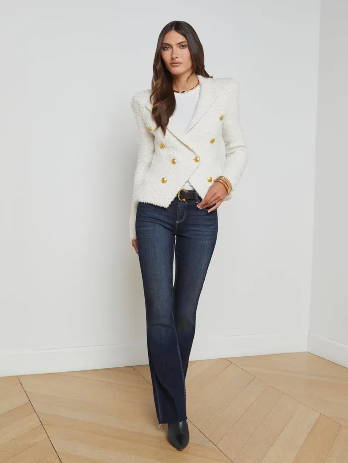 L039Agence Blazers and Jackets Women Bethany Knit Blazer Ivorygold L039Agence Blazers and Jackets Women Bethany Knit Blazer Ivorygold