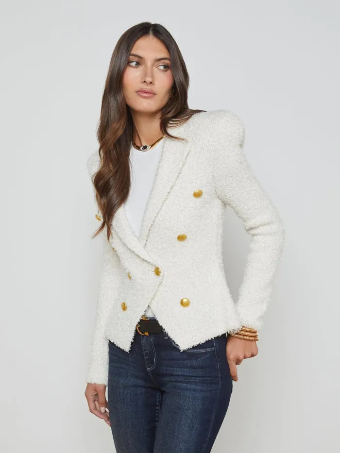 L039Agence Blazers and Jackets Women Bethany Knit Blazer Ivorygold L039Agence Blazers and Jackets Women Bethany Knit Blazer Ivorygold