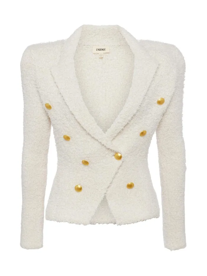 L039Agence Blazers and Jackets Women Bethany Knit Blazer Ivorygold L039Agence Blazers and Jackets Women Bethany Knit Blazer Ivorygold