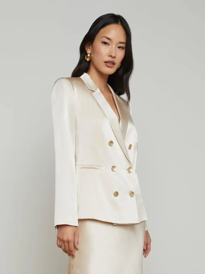 L039Agence Blazers and Jackets Women Colin Silk Blazer Champagne L039Agence Blazers and Jackets Women Colin Silk Blazer Champagne