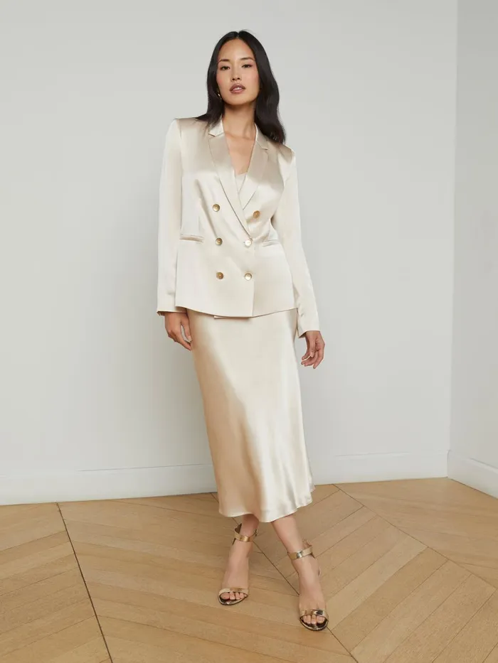 L039Agence Blazers and Jackets Women Colin Silk Blazer Champagne L039Agence Blazers and Jackets Women Colin Silk Blazer Champagne