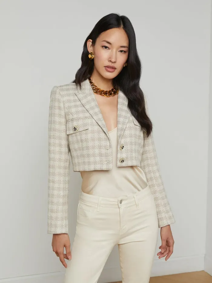 L039Agence Blazers and Jackets Women Maura Cropped Tweed Jacket Ecrugold