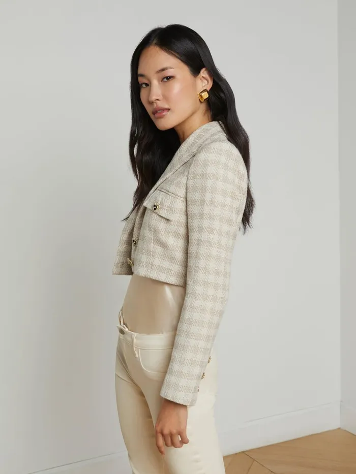 L039Agence Blazers and Jackets Women Maura Cropped Tweed Jacket Ecrugold L039Agence Blazers and Jackets Women Maura Cropped Tweed Jacket Ecrugold