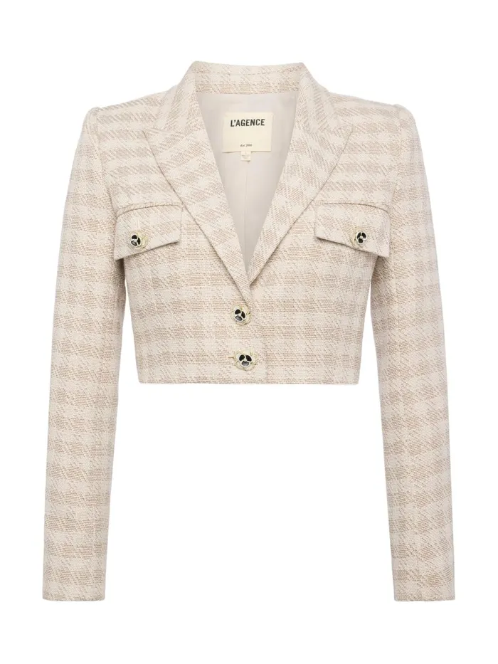 L039Agence Blazers and Jackets Women Maura Cropped Tweed Jacket Ecrugold L039Agence Blazers and Jackets Women Maura Cropped Tweed Jacket Ecrugold