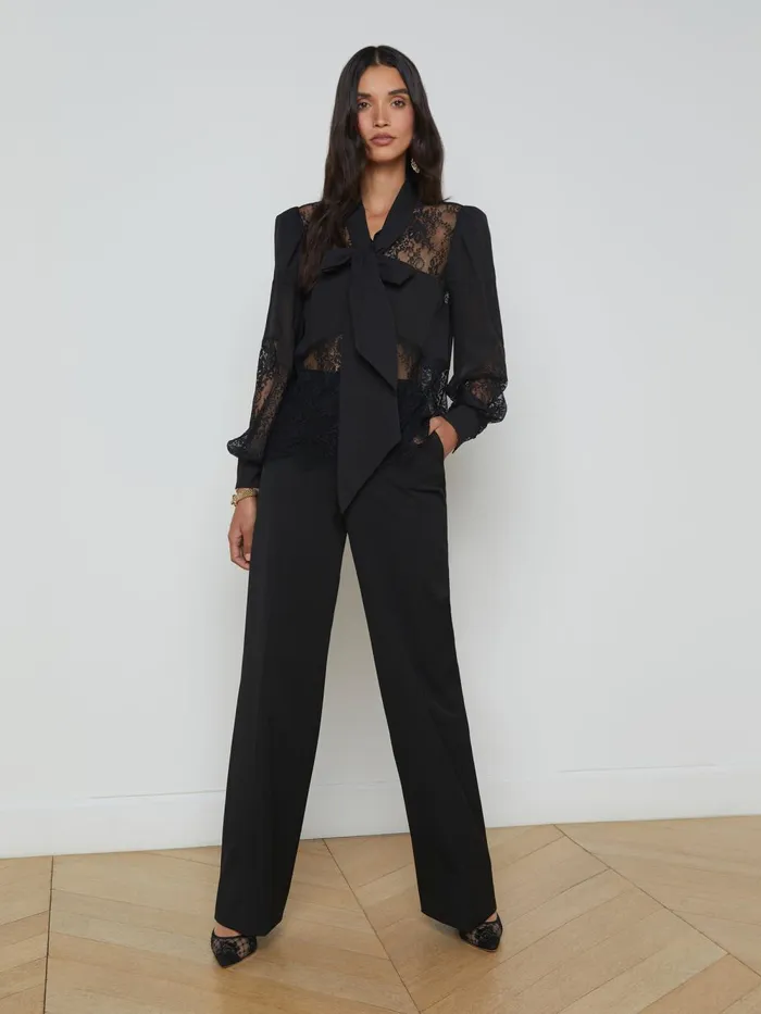 L039Agence Blouses and Tops Women Emmelina Lace TieNeck Blouse Black