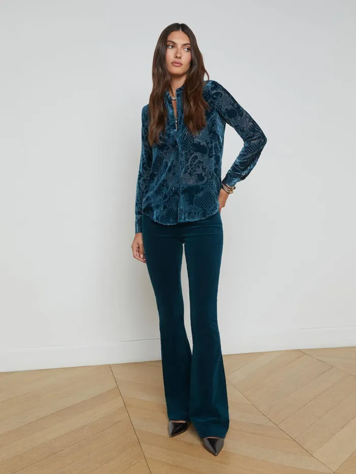 L039Agence Blouses and Tops Women Laurent Velvet Blouse Deep Teal Rococo L039Agence Blouses and Tops Women Laurent Velvet Blouse Deep Teal Rococo