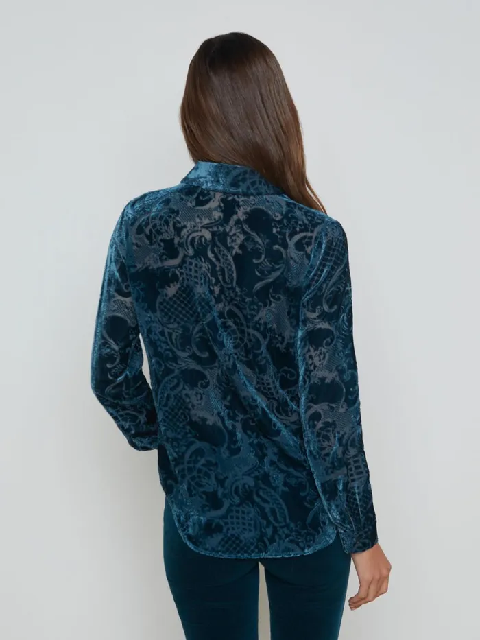L039Agence Blouses and Tops Women Laurent Velvet Blouse Deep Teal Rococo L039Agence Blouses and Tops Women Laurent Velvet Blouse Deep Teal Rococo
