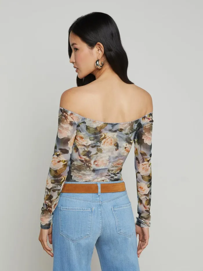 L039Agence Blouses and Tops Women Peonie OffTheShoulder Bodysuit Multi Distressed Floral L039Agence Blouses and Tops Women Peonie OffTheShoulder Bodysuit Multi Distressed Floral