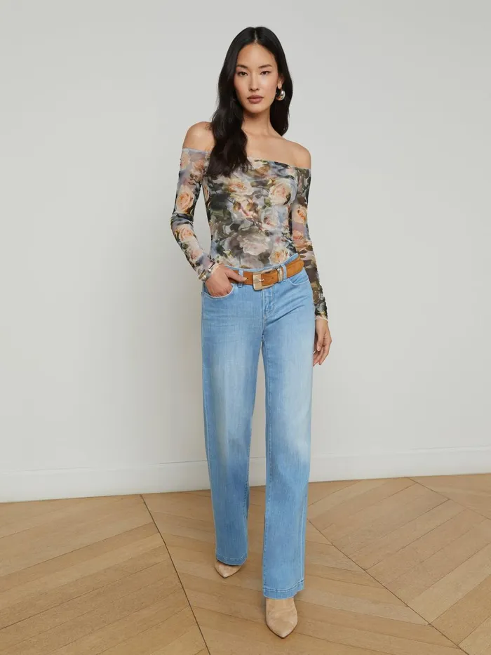 L039Agence Blouses and Tops Women Peonie OffTheShoulder Bodysuit Multi Distressed Floral L039Agence Blouses and Tops Women Peonie OffTheShoulder Bodysuit Multi Distressed Floral