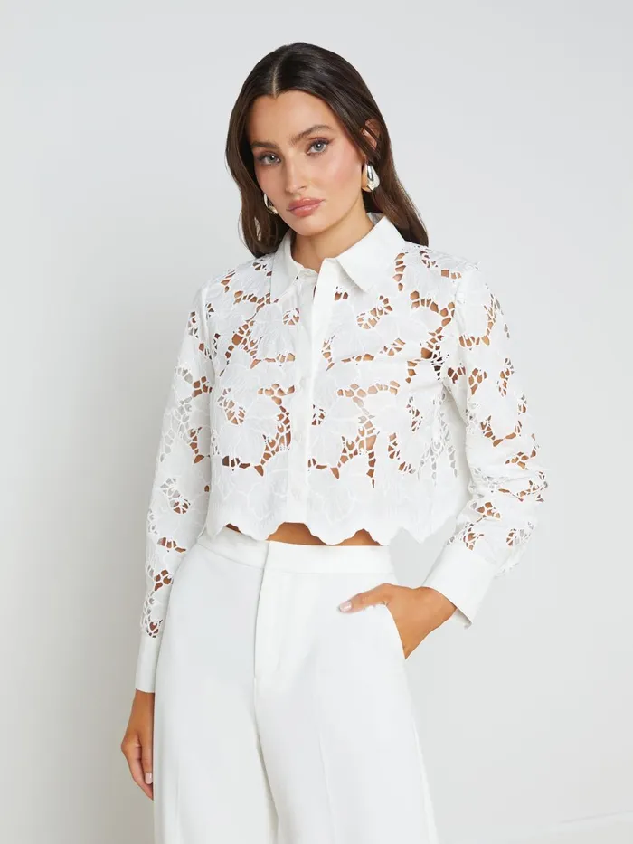 L039Agence Blouses and Tops Women Seychelle Lace Cropped Blouse White