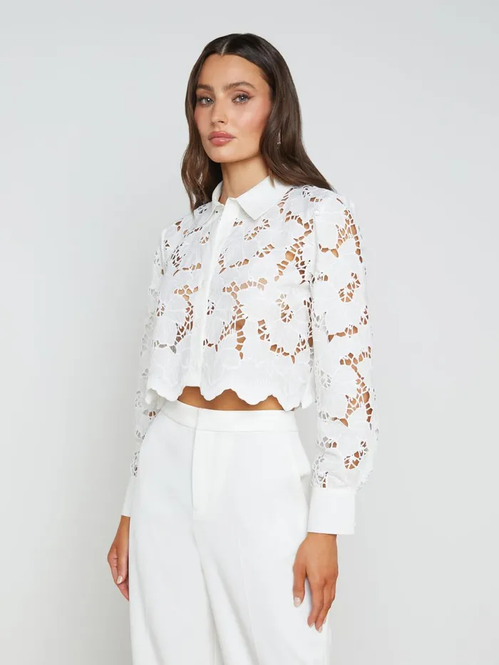 L039Agence Blouses and Tops Women Seychelle Lace Cropped Blouse White L039Agence Blouses and Tops Women Seychelle Lace Cropped Blouse White