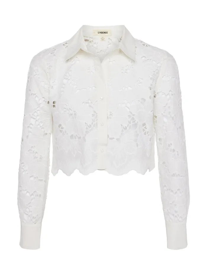 L039Agence Blouses and Tops Women Seychelle Lace Cropped Blouse White L039Agence Blouses and Tops Women Seychelle Lace Cropped Blouse White