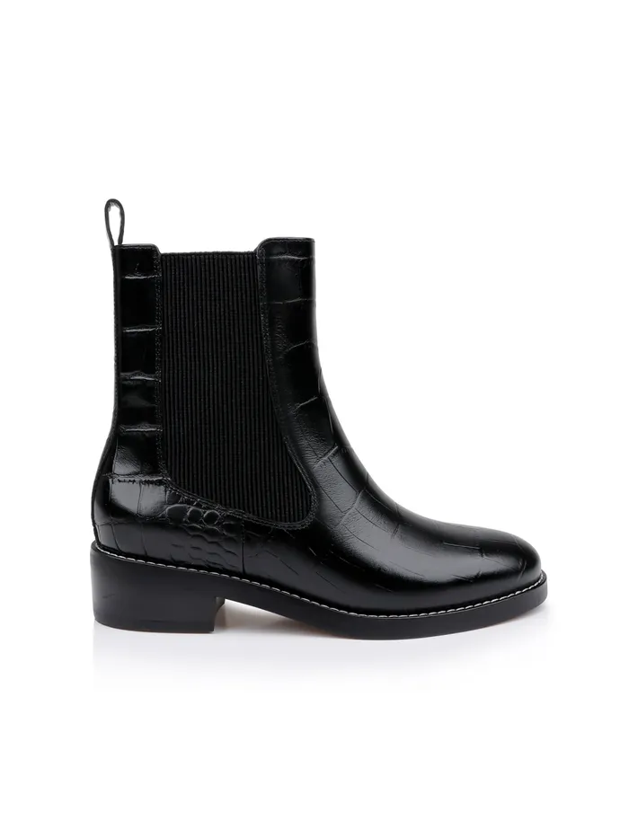 L039Agence Boots and Booties Women Emma Leather Chelsea Boot Black Croco Embossed