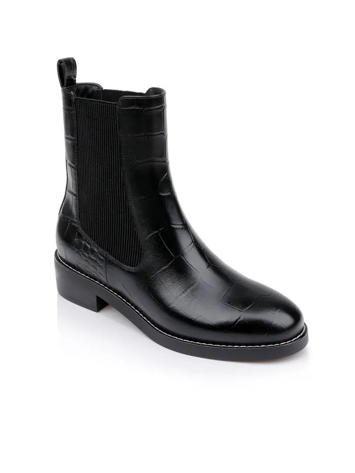 L039Agence Boots and Booties Women Emma Leather Chelsea Boot Black Croco Embossed L039Agence Boots and Booties Women Emma Leather Chelsea Boot Black Croco Embossed