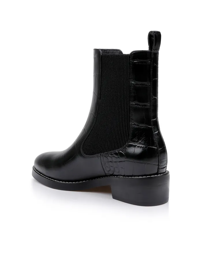 L039Agence Boots and Booties Women Emma Leather Chelsea Boot Black Croco Embossed L039Agence Boots and Booties Women Emma Leather Chelsea Boot Black Croco Embossed