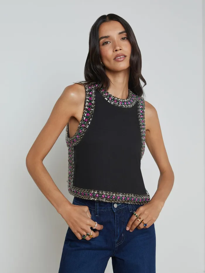 L039Agence Camisoles and Tanks Women Bastia Embellished Tank Blackmulti Jewel