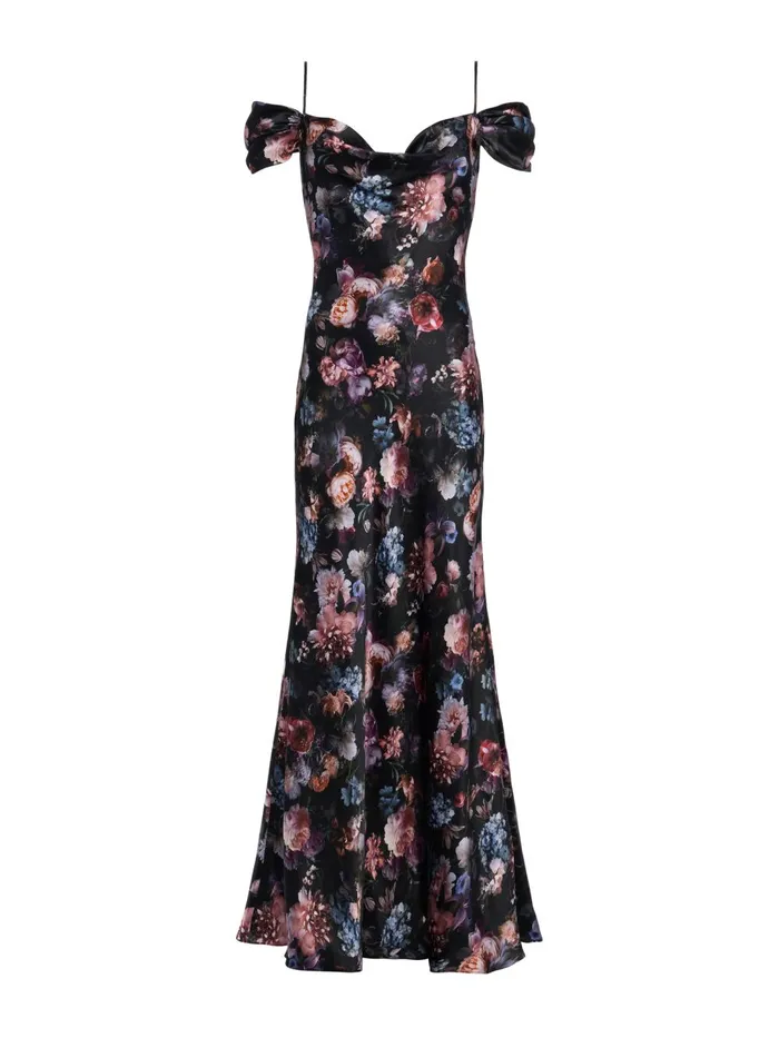 L039Agence Dresses and Jumpsuits Women Kenna Silk Gown Black Multi Vintage Oil Flower L039Agence Dresses and Jumpsuits Women Kenna Silk Gown Black Multi Vintage Oil Flower