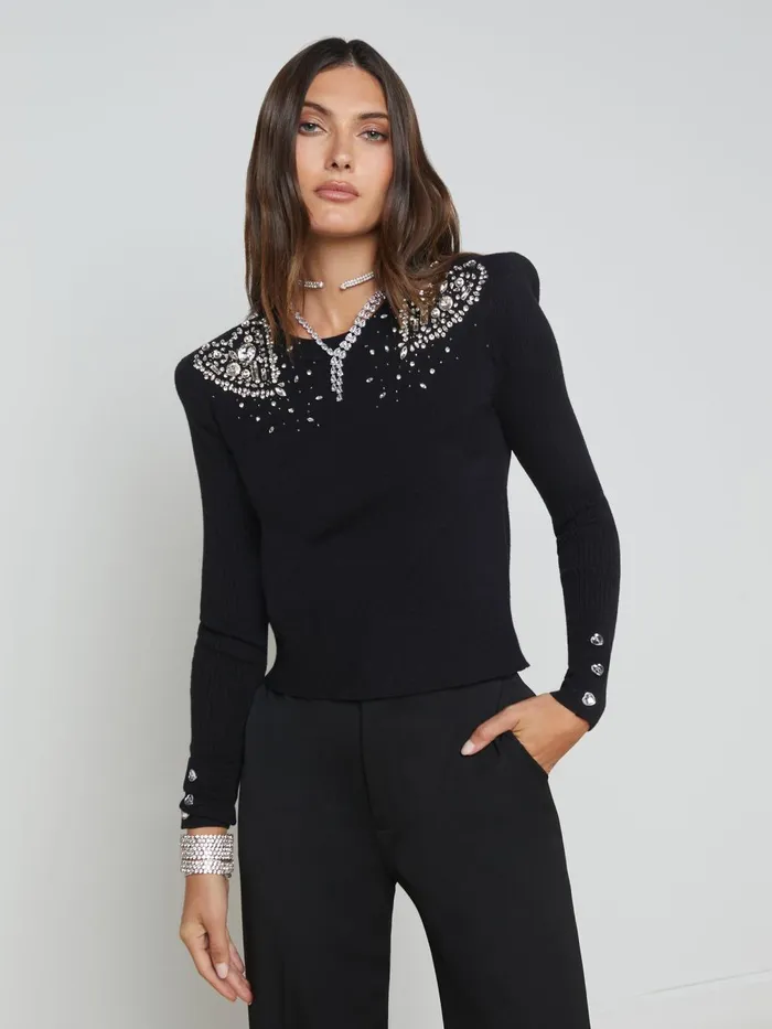 L039Agence Knitwear Women Cesca Embellished Pullover Blackcrystal