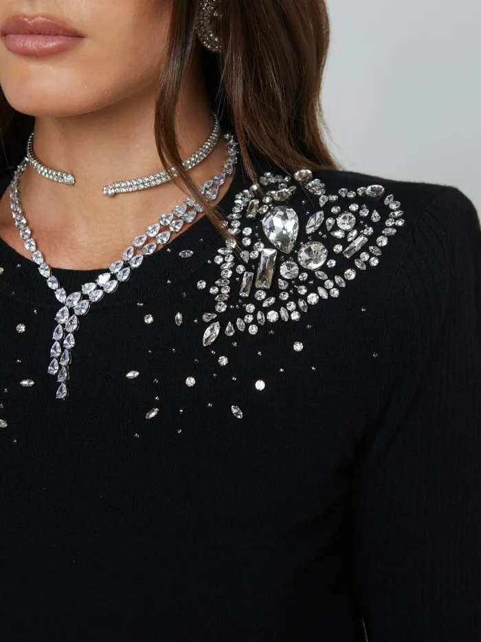 L039Agence Knitwear Women Cesca Embellished Pullover Blackcrystal L039Agence Knitwear Women Cesca Embellished Pullover Blackcrystal
