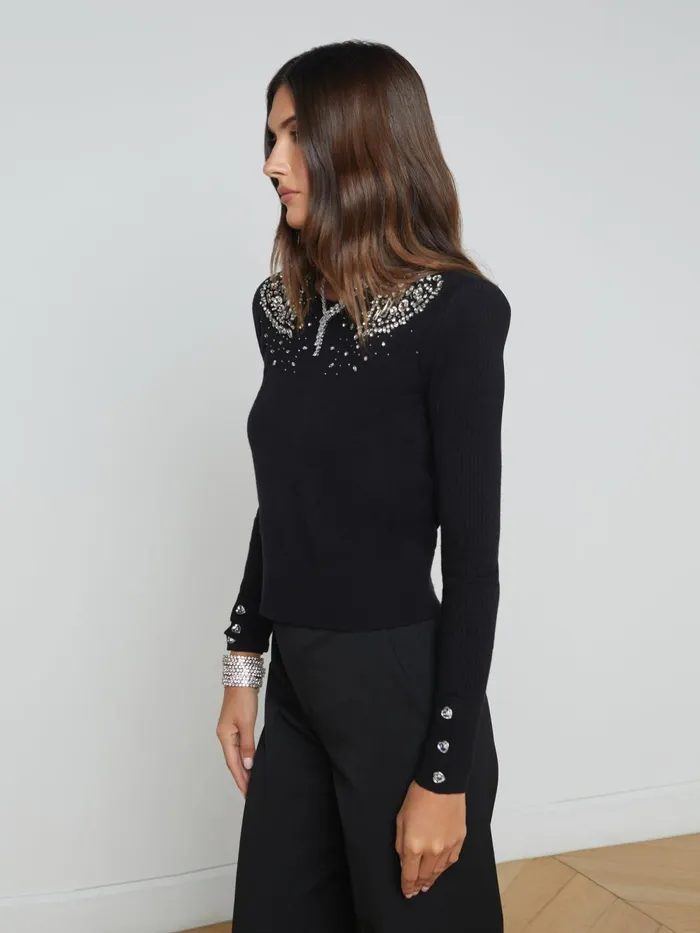 L039Agence Knitwear Women Cesca Embellished Pullover Blackcrystal L039Agence Knitwear Women Cesca Embellished Pullover Blackcrystal