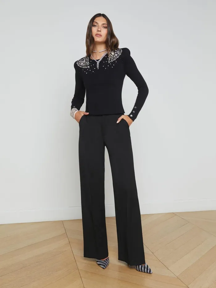 L039Agence Knitwear Women Cesca Embellished Pullover Blackcrystal L039Agence Knitwear Women Cesca Embellished Pullover Blackcrystal