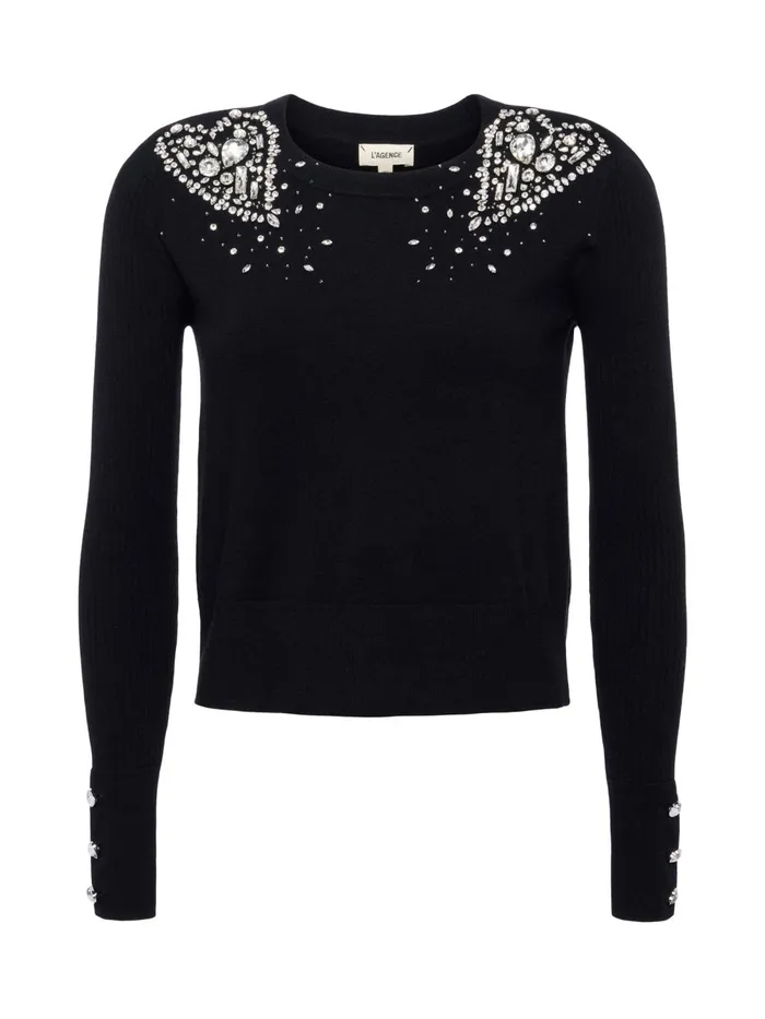 L039Agence Knitwear Women Cesca Embellished Pullover Blackcrystal L039Agence Knitwear Women Cesca Embellished Pullover Blackcrystal