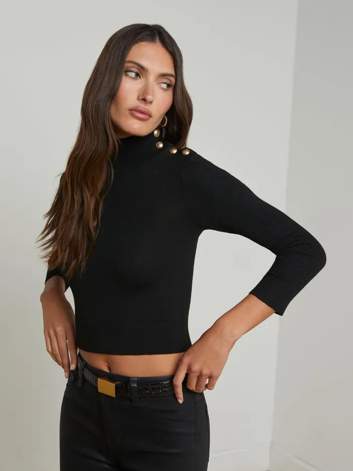 L039Agence Knitwear Women Kamdyn Cropped Turtleneck Blackgold L039Agence Knitwear Women Kamdyn Cropped Turtleneck Blackgold