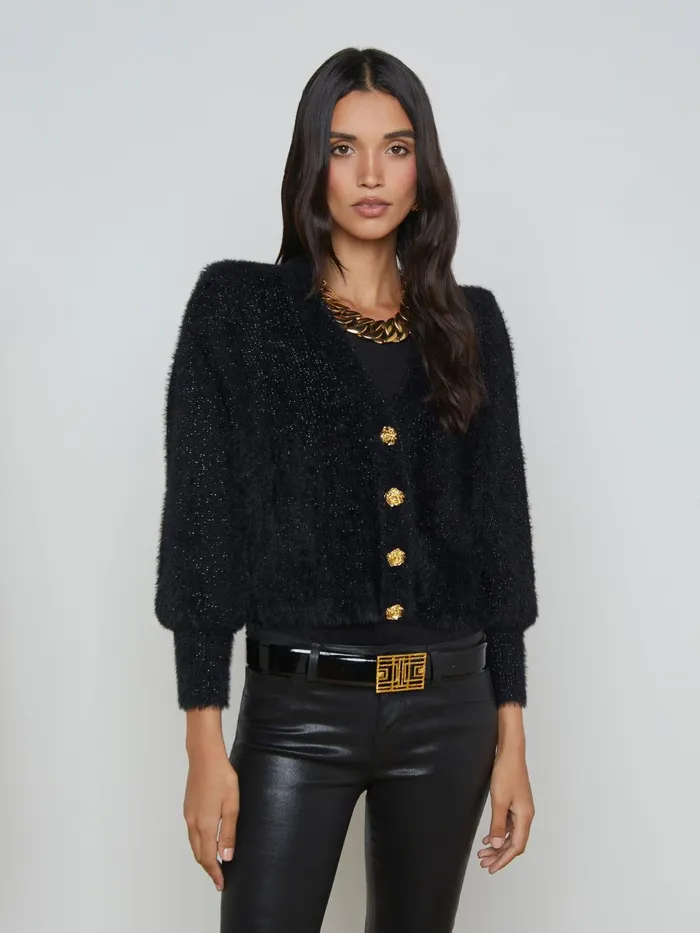 L039Agence Knitwear Women Talulla Cardigan Black Lurexgold Rose