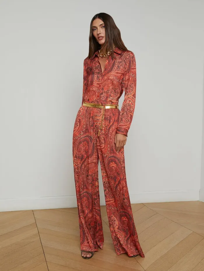 L039Agence Matching Sets Women Argo Satin Blouse Rust Multi Boute Paisley L039Agence Matching Sets Women Argo Satin Blouse Rust Multi Boute Paisley
