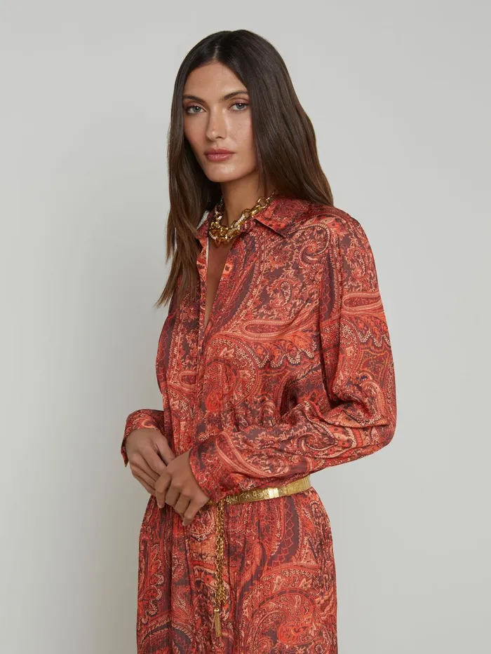 L039Agence Matching Sets Women Argo Satin Blouse Rust Multi Boute Paisley L039Agence Matching Sets Women Argo Satin Blouse Rust Multi Boute Paisley