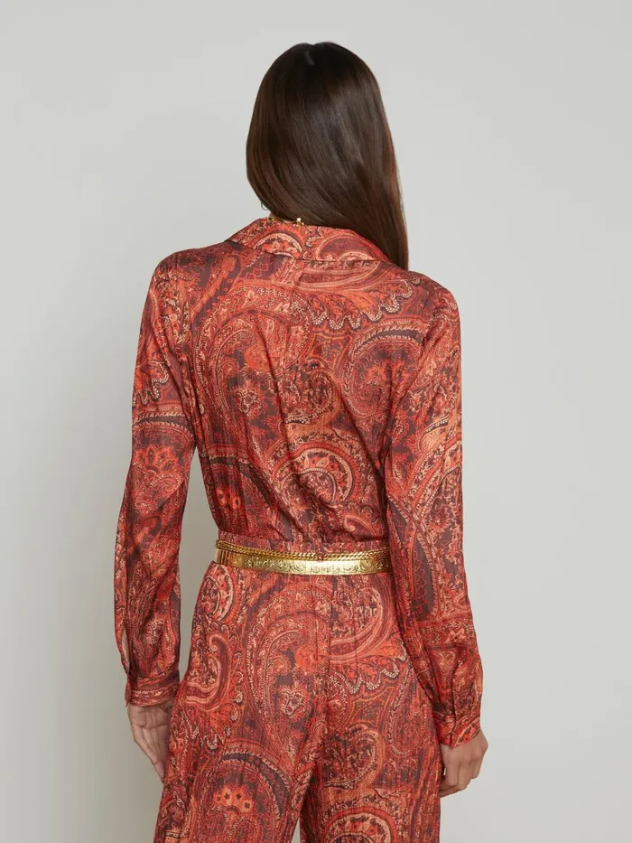 L039Agence Matching Sets Women Argo Satin Blouse Rust Multi Boute Paisley L039Agence Matching Sets Women Argo Satin Blouse Rust Multi Boute Paisley