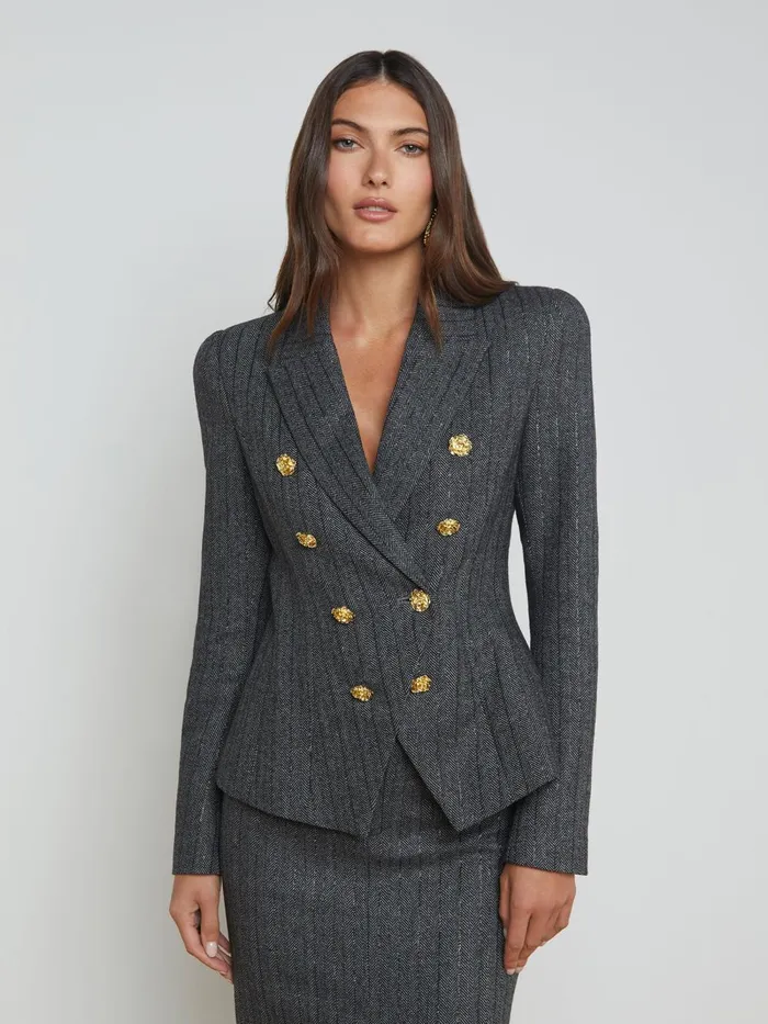 L039Agence Matching Sets Women Bethany Herringbone Blazer Grey Herringbone