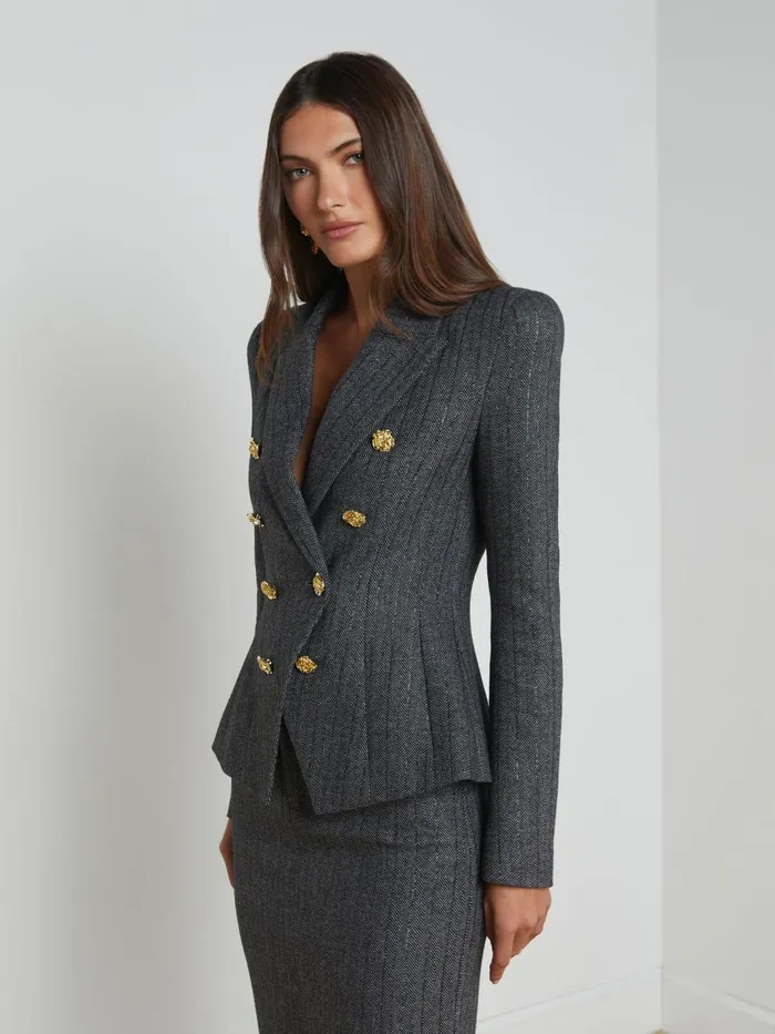 L039Agence Matching Sets Women Bethany Herringbone Blazer Grey Herringbone L039Agence Matching Sets Women Bethany Herringbone Blazer Grey Herringbone