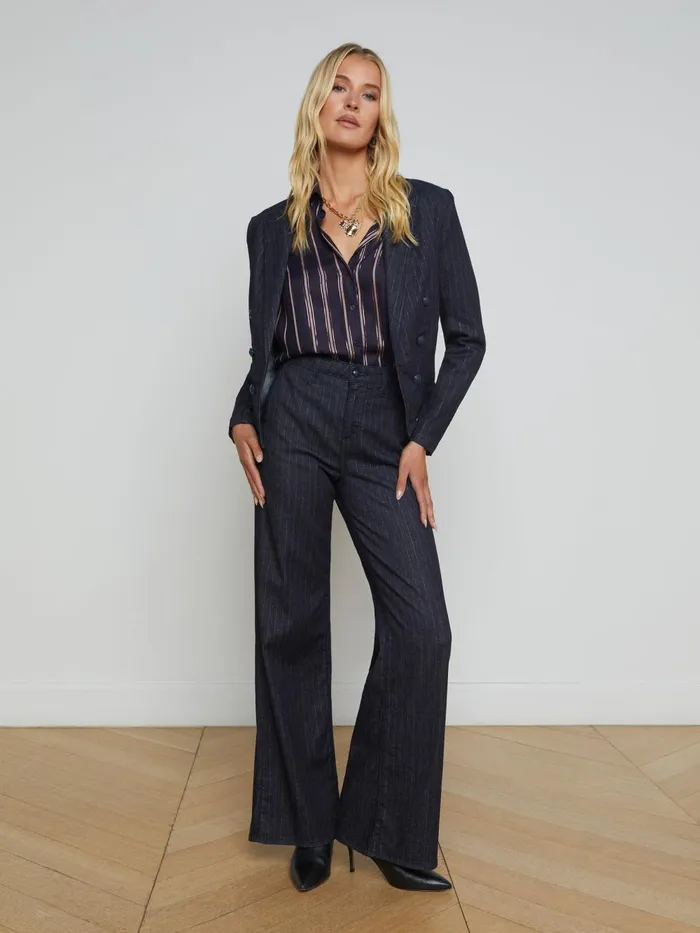 L039Agence Matching Sets Women Wayne OpenFront Blazer Indigoblue Glitter Stripe L039Agence Matching Sets Women Wayne OpenFront Blazer Indigoblue Glitter Stripe