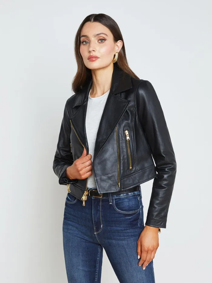 L039Agence Outerwear Women Onna Leather Jacket Black L039Agence Outerwear Women Onna Leather Jacket Black