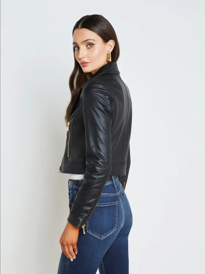 L039Agence Outerwear Women Onna Leather Jacket Black L039Agence Outerwear Women Onna Leather Jacket Black