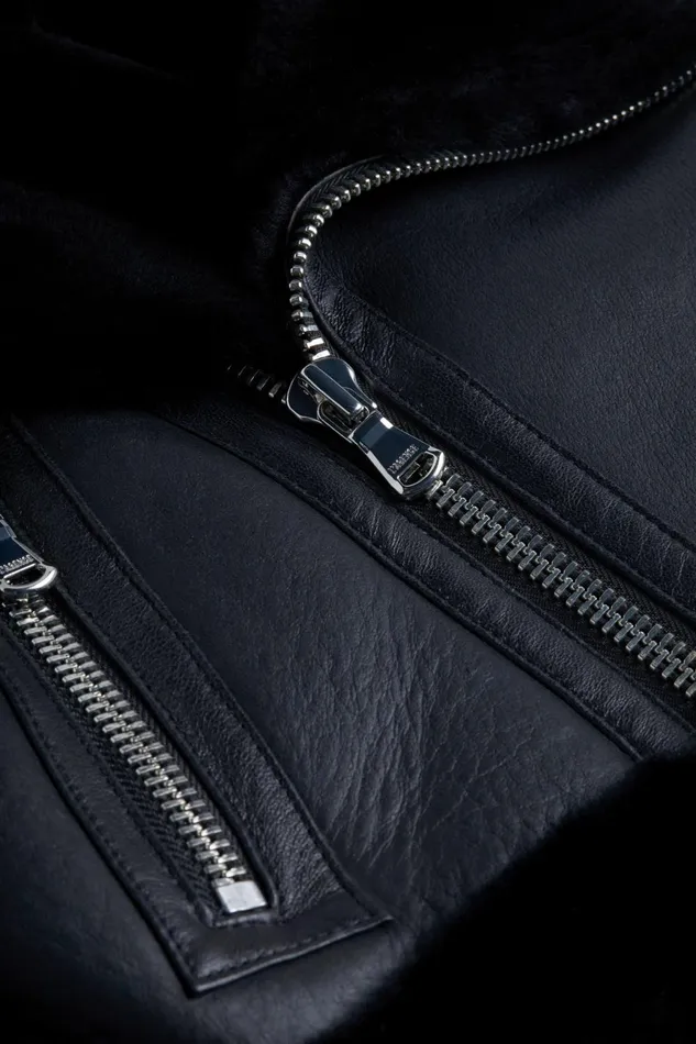 L039Agence Outerwear Women Pike Shearling Leather Jacket Black L039Agence Outerwear Women Pike Shearling Leather Jacket Black