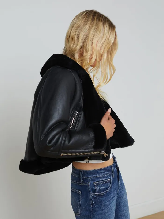 L039Agence Outerwear Women Pike Shearling Leather Jacket Black L039Agence Outerwear Women Pike Shearling Leather Jacket Black