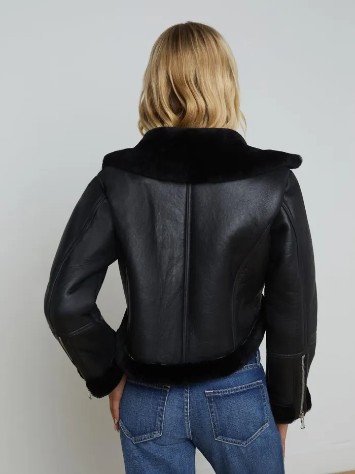 L039Agence Outerwear Women Pike Shearling Leather Jacket Black L039Agence Outerwear Women Pike Shearling Leather Jacket Black
