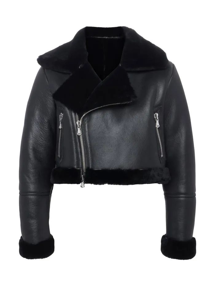 L039Agence Outerwear Women Pike Shearling Leather Jacket Black L039Agence Outerwear Women Pike Shearling Leather Jacket Black